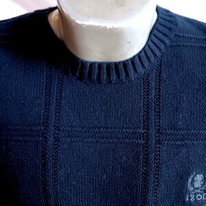 Large Crewneck Sweater Izod Vintage 90's Mens Black Cotton Textured Plaid Knit